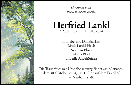 Traueranzeige von Herfried Lankl von Groß-Gerauer Echo