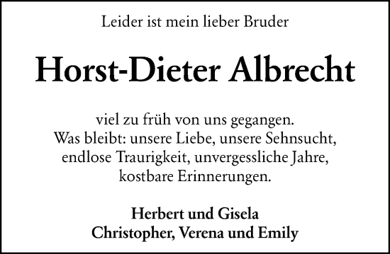 Traueranzeige von Horst-Dieter Albrecht von Groß-Gerauer Echo