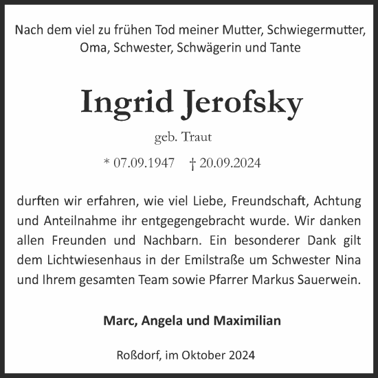 Traueranzeige von Ingrid Jerofsky von Darmstädter Echo