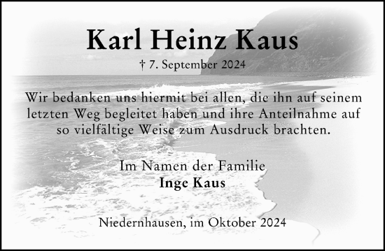 Traueranzeige von Karl Heinz Kaus von Wiesbadener Kurier