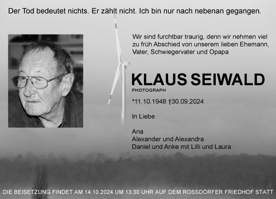 Traueranzeige von Klaus Seiwald von Darmstädter Echo