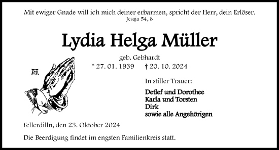 Traueranzeige von Lydia Helga Müller von Dill Block