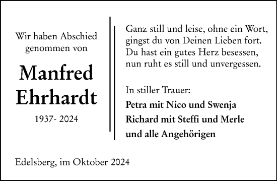 Traueranzeige von Manfred Ehrhardt von Weilburger Tageblatt