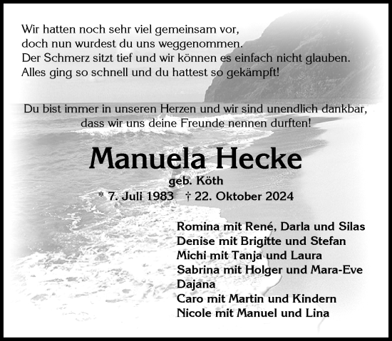 Traueranzeige von Manuela Hecke von Wiesbadener Kurier