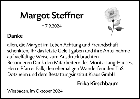 Traueranzeige von Margot Steffner von Wiesbadener Kurier