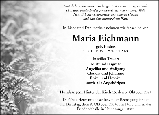 Traueranzeige von Maria Eichmann von Nassauische Neue Presse