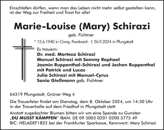 Traueranzeige von Marie-Louise Schirazi von Darmstädter Echo