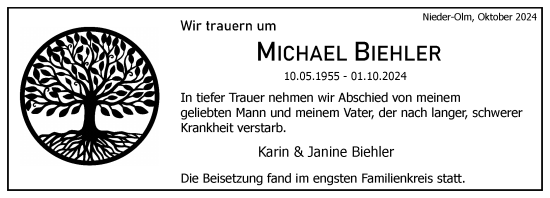 Traueranzeige von Michael Biehler von Wormser Zeitung