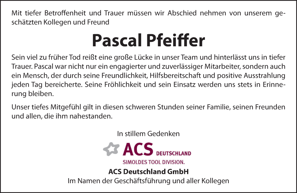  Traueranzeige für Pascal Pfeiffer vom 10.10.2024 aus Hinterländer Anzeiger