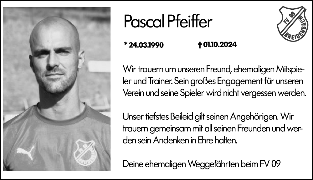  Traueranzeige für Pascal Pfeiffer vom 09.10.2024 aus Hinterländer Anzeiger