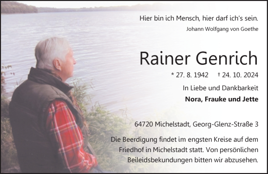 Traueranzeige von Rainer Genrich von Odenwälder Echo