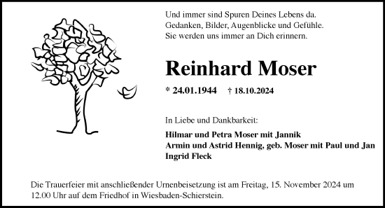 Traueranzeige von Reinhard Moser von Wiesbadener Kurier