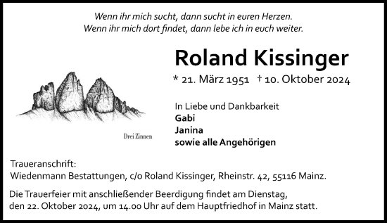 Traueranzeige von Roland Kissinger von Allgemeine Zeitung Rheinhessen-Nahe