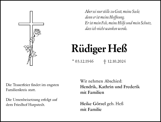 Traueranzeige von Rüdiger Heß von Dill Block