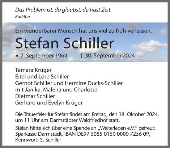 Traueranzeige von Stefan Schiller von Darmstädter Echo