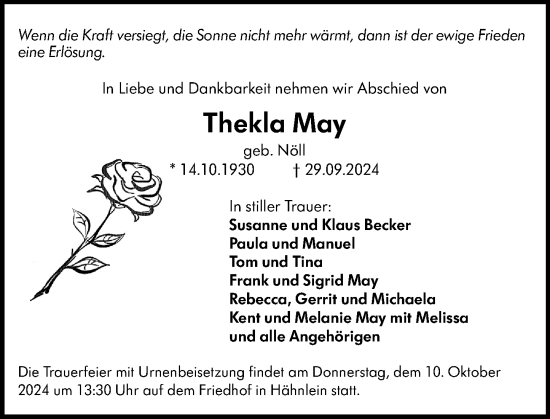 Traueranzeige von Thekla May von Darmstädter Echo