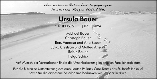 Traueranzeige von Ursula Bauer von Wiesbadener Kurier