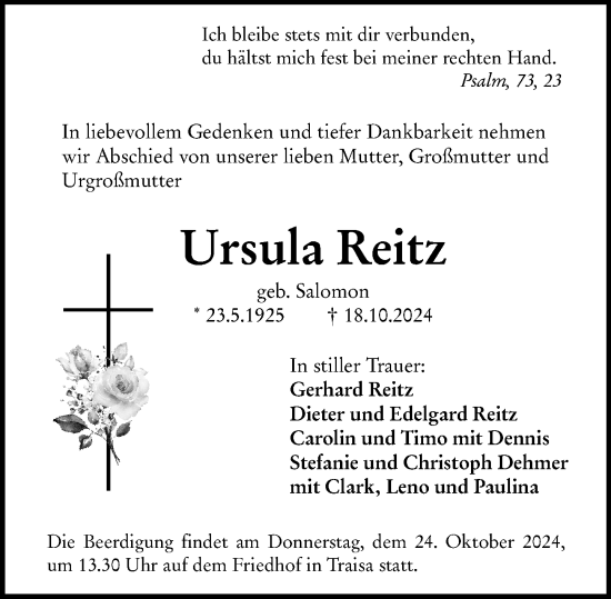 Traueranzeige von Ursula Reitz von Darmstädter Echo