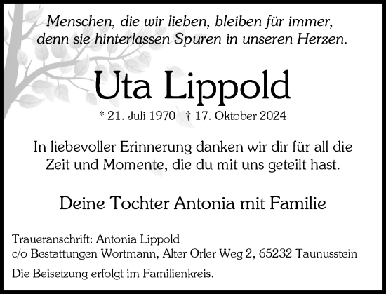 Traueranzeige von Uta Lippold von Wiesbadener Kurier