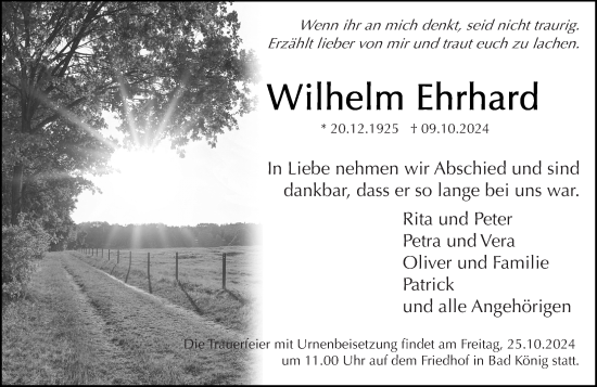 Traueranzeige von Wilhelm Ehrhard von Odenwälder Echo