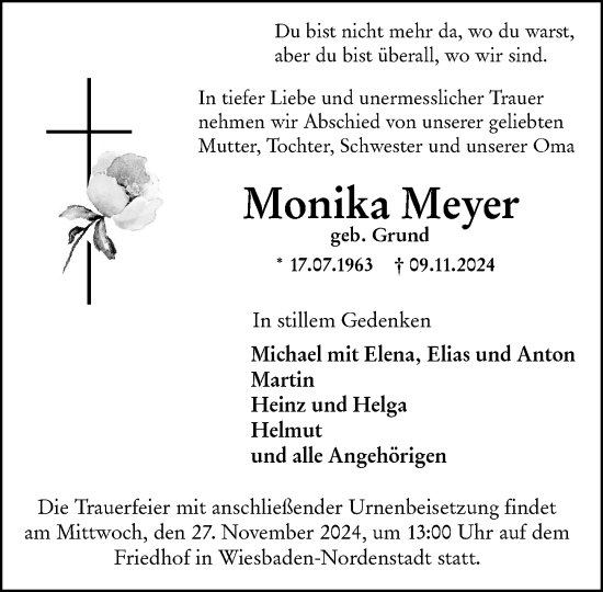 Traueranzeige von Monika Meyer von Wiesbadener Kurier