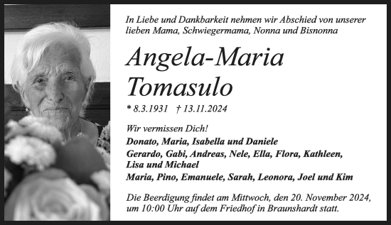 Traueranzeige von Angela-Maria Tomasulo von Darmstädter Echo