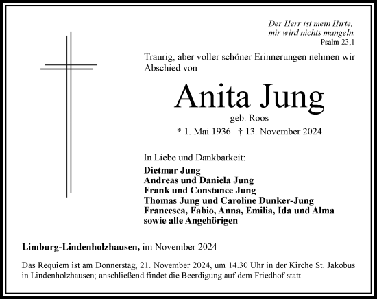 Traueranzeige von Anita Jung von Nassauische Neue Presse