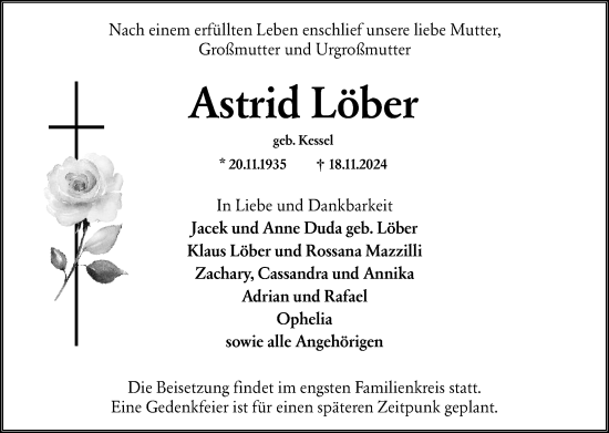 Traueranzeige von Astrid Löber von Wiesbadener Kurier