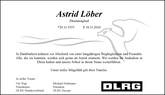 Traueranzeige von Astrid Löber von Wiesbadener Kurier