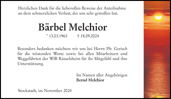 Traueranzeige von Bärbel Melchior von Rüsselsheimer Echo