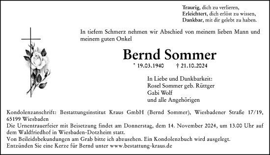 Traueranzeige von Bernd Sommer von Wiesbadener Kurier