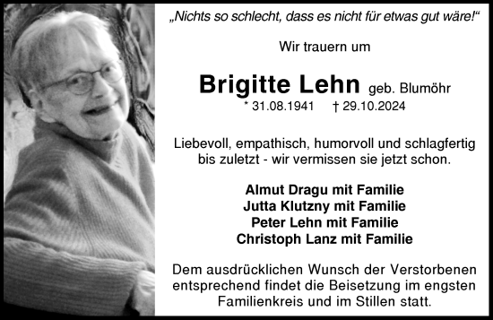 Traueranzeige von Brigitte Lehn von Darmstädter Echo