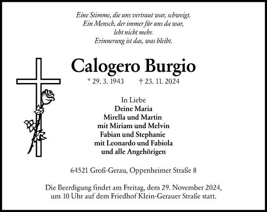 Traueranzeige von Calogero Burgio von Groß-Gerauer Echo