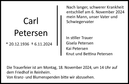 Traueranzeige von Carl Petersen von Darmstädter Echo