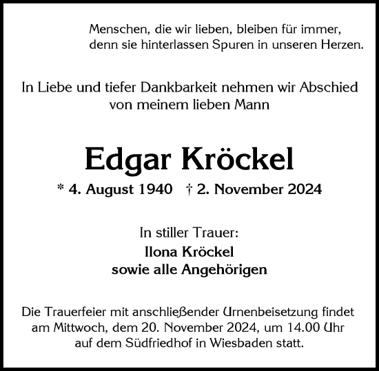 Traueranzeige von Edgar Krickel von Wiesbadener Kurier