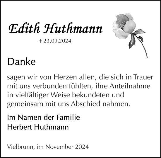 Traueranzeige von Edith Huthmann von Odenwälder Echo