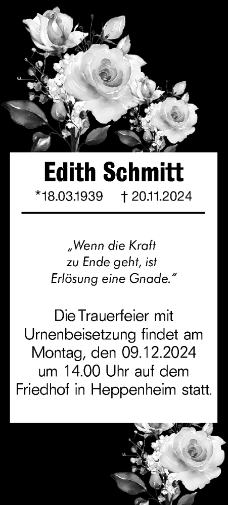 Traueranzeige von Edith Schmitt von Starkenburger Echo