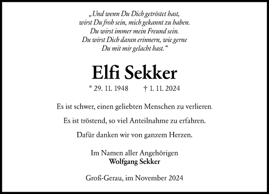 Traueranzeige von Elfi Sekker von Groß-Gerauer Echo