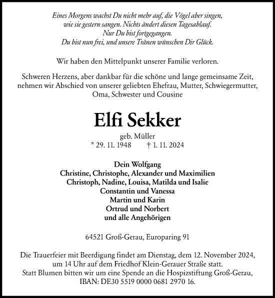 Traueranzeige von Elfi Sekker von Groß-Gerauer Echo