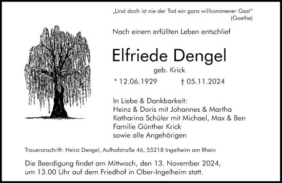 Traueranzeige von Elfriede Dengel von Allgemeine Zeitung Rheinhessen-Nahe