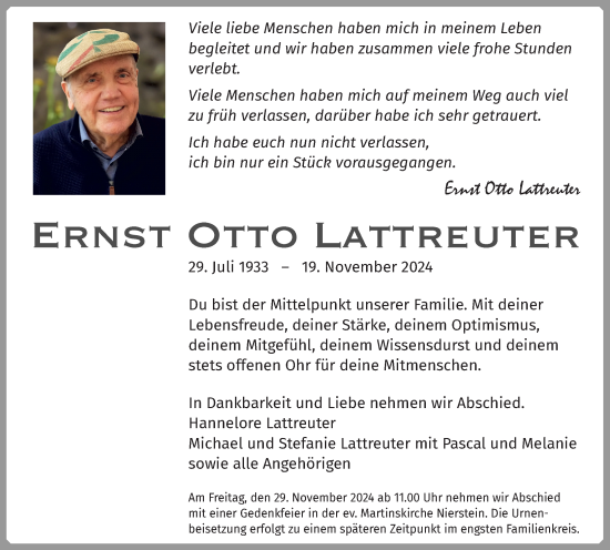 Traueranzeige von Ernst Otto Lattreuter von Allgemeine Zeitung Mainz