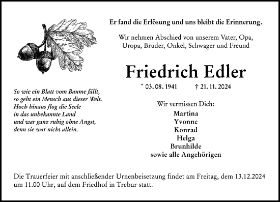 Traueranzeige von Friedrich Edler von Groß-Gerauer Echo