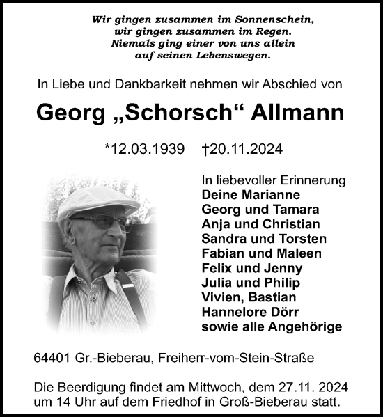 Traueranzeige von Georg Allmann von Darmstädter Echo