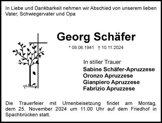 Traueranzeige von Georg Schäfer von Darmstädter Echo