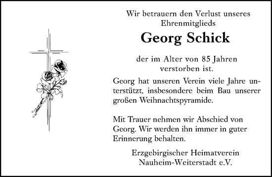 Traueranzeige von Georg Schick von Rüsselsheimer Echo