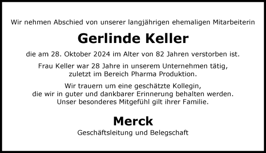 Traueranzeige von Gerline Keller von Darmstädter Echo