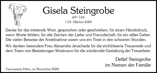 Traueranzeige von Gisela Steingroben von Wiesbadener Kurier