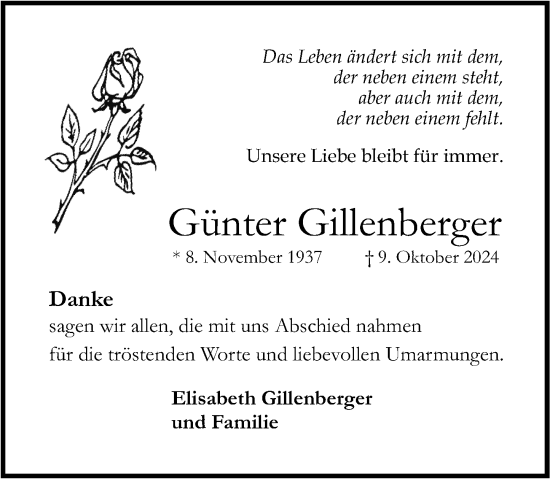 Traueranzeige von Günter Gillenberger von Allgemeine Zeitung Mainz