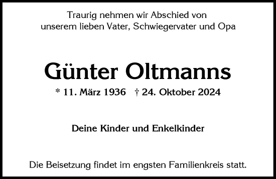 Traueranzeige von Günter Oltmanns von Wiesbadener Kurier