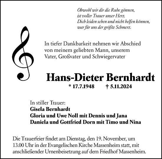 Traueranzeige von Hans-Dieter Bernhardt von Hochheimer Zeitung